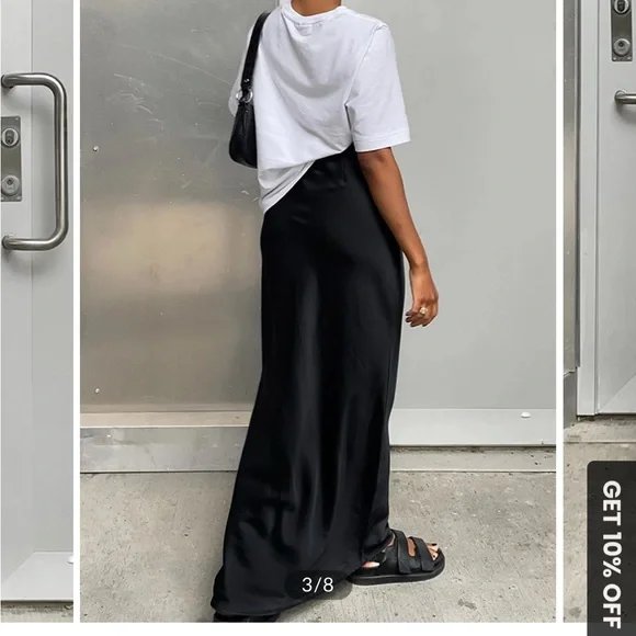 Commense Black Maxi Satin Skirt NWOT - Picture 2 of 2